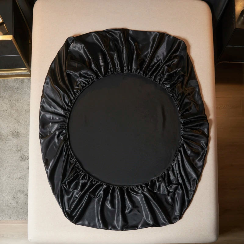 Parure de Lit Satinée 3 Pièces – Drap-Housse + 2 Taies | Finition Brillante 100% Polyester | Housse de Matelas Élastique