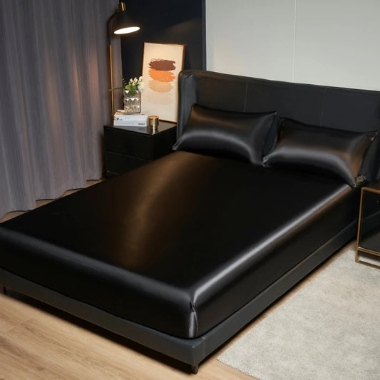 Parure de Lit Satinée 3 Pièces – Drap-Housse + 2 Taies | Finition Brillante 100% Polyester | Housse de Matelas Élastique