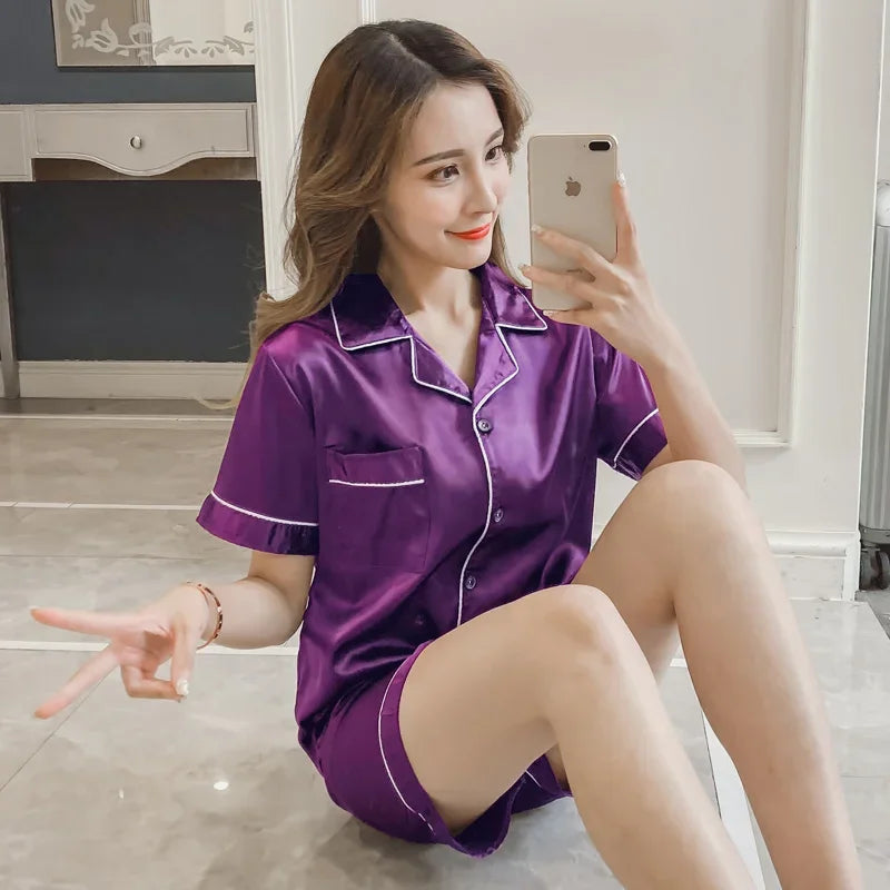 Pyjama Femme Satin – Ensemble 2 Pièces Débardeur & Short | Loungewear Élégant et Léger