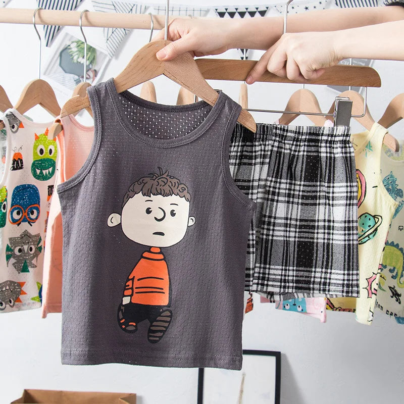 Pyjama Enfant Été 1 à 10 Ans – Ensemble Débardeur & Short | Motifs Animaux et Dinosaures | Coton Respirant