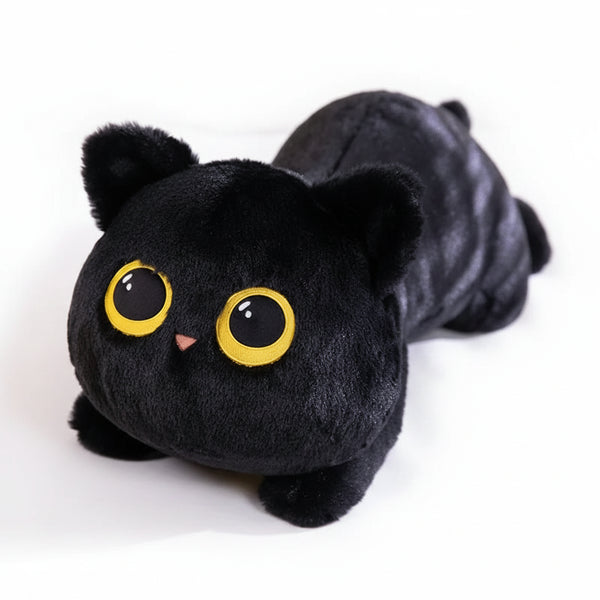 Peluche Chat Noir Géant – Coussin Chat Kawaii à Câliner (50-90 cm)