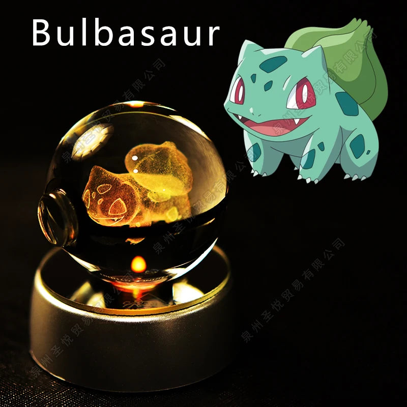 Boule Pokémon Cristal 3D avec Lumière – Pikachu, Gengar, Mewtwo | Pokéball Lumineuse Cadeau Enfant