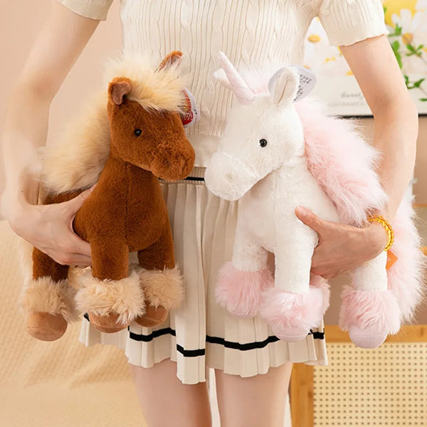 Peluche Cheval Réaliste – Doudou Poney & Licorne (25-40 cm)