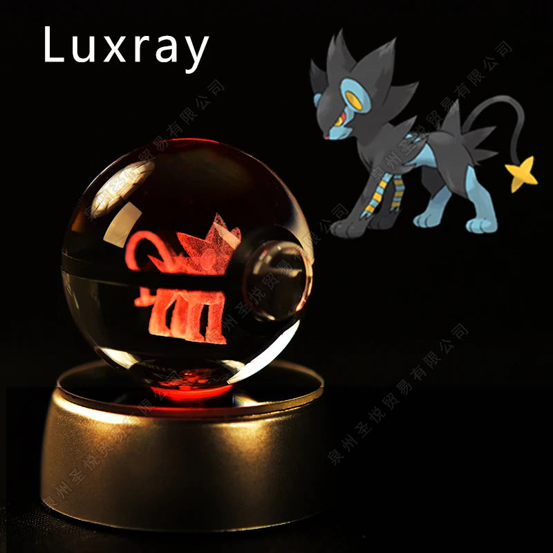 Boule Pokémon Cristal 3D avec Lumière – Pikachu, Gengar, Mewtwo | Pokéball Lumineuse Cadeau Enfant