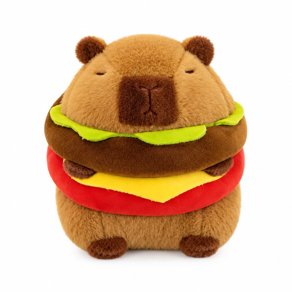 Peluche capybara hamburger, doudou kawaii burger, 20-40 cm