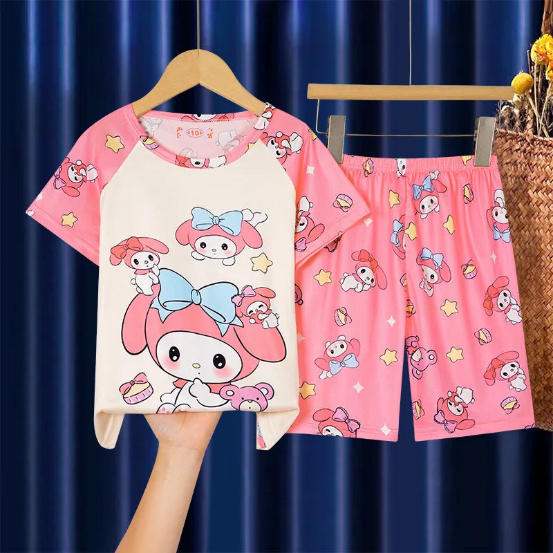 Pyjama Enfant Été – Ensemble Manches Courtes Motifs Cartoon Fille & Garçon
