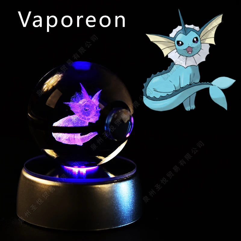 Boule Pokémon Cristal 3D avec Lumière – Pikachu, Gengar, Mewtwo | Pokéball Lumineuse Cadeau Enfant