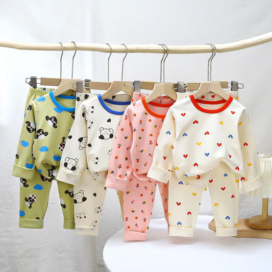 Pyjama Enfant Printemps & Automne – Ensemble Haut + Pantalon en Coton Lycra Doux | Sous-vêtements Bébé & Homewear