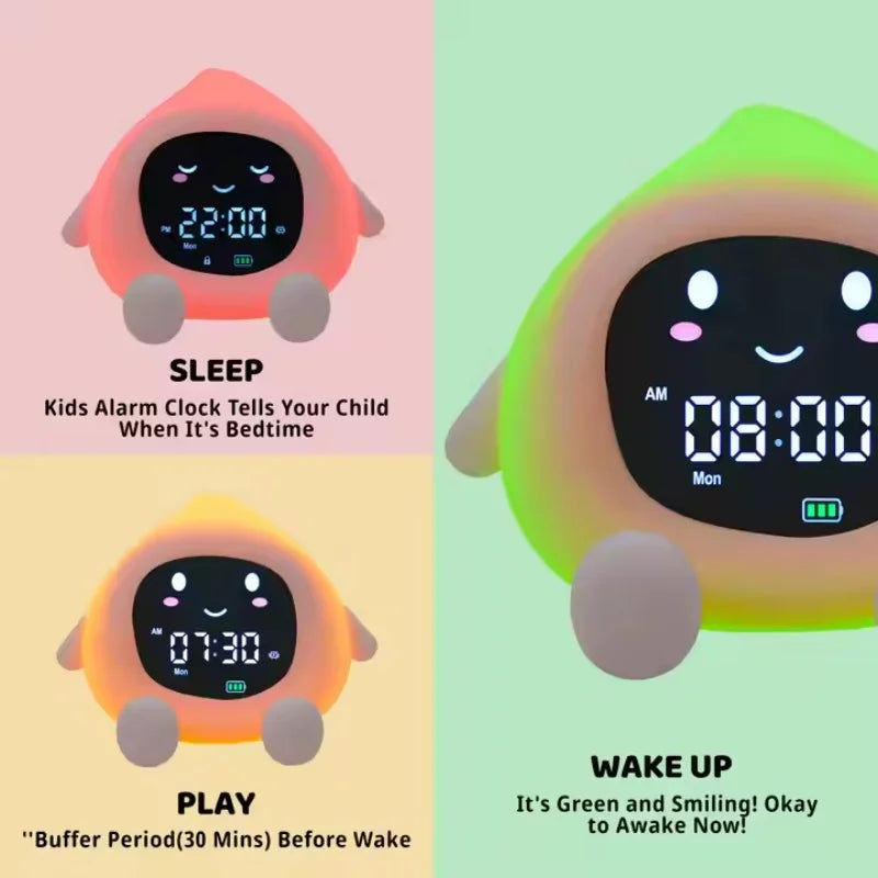 Réveil Enfant LED en Forme de Fruit – Lampe de Nuit, Minuteur Silencieux & Alarme 6-en-1