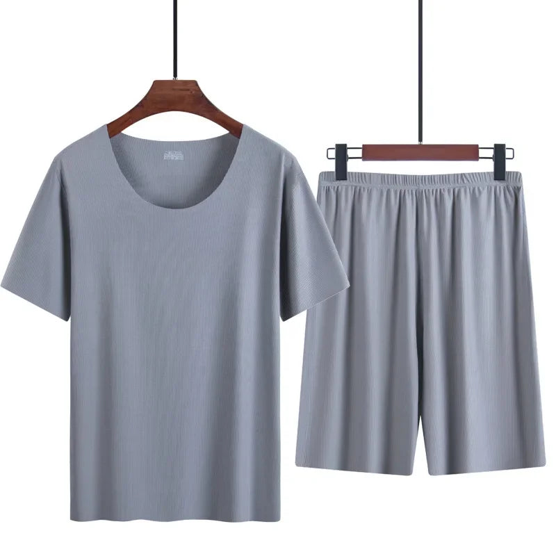Pyjama Homme Été – Ensemble 2 Pièces en Ice Silk / Modal Léger | Manches Courtes & Pantalon