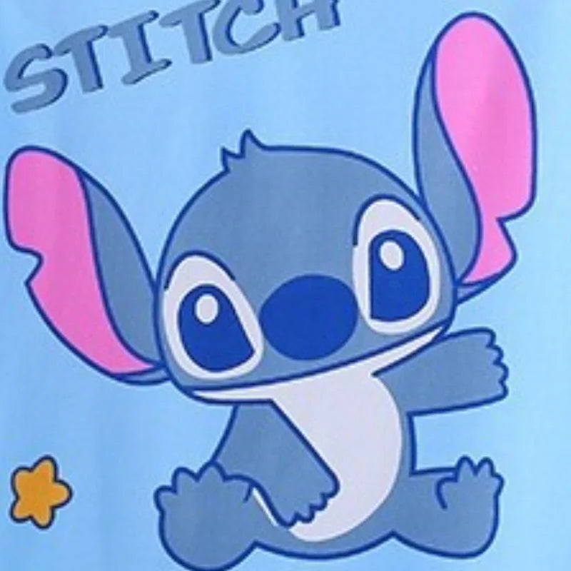 Pyjama Enfant Stitch – Ensemble Printemps/Été 2 Pièces en Soie  | Manches Longues Bleu Doux