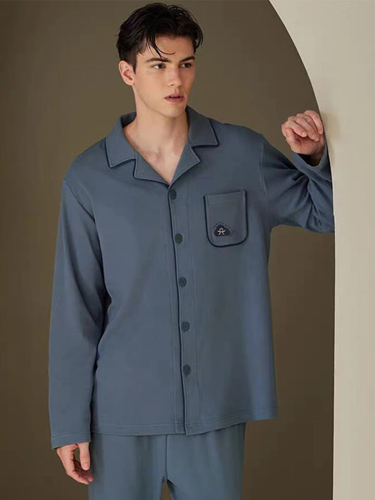 Pyjama Homme Léger – Ensemble 2 Pièces Manches Longues | Printemps & Automne | Coupe Décontractée Jeune