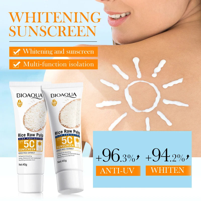 BIOAQUA Écran Solaire Visage & Corps au Riz – SPF 50+ | Protection UV Éclaircissante & Hydratante