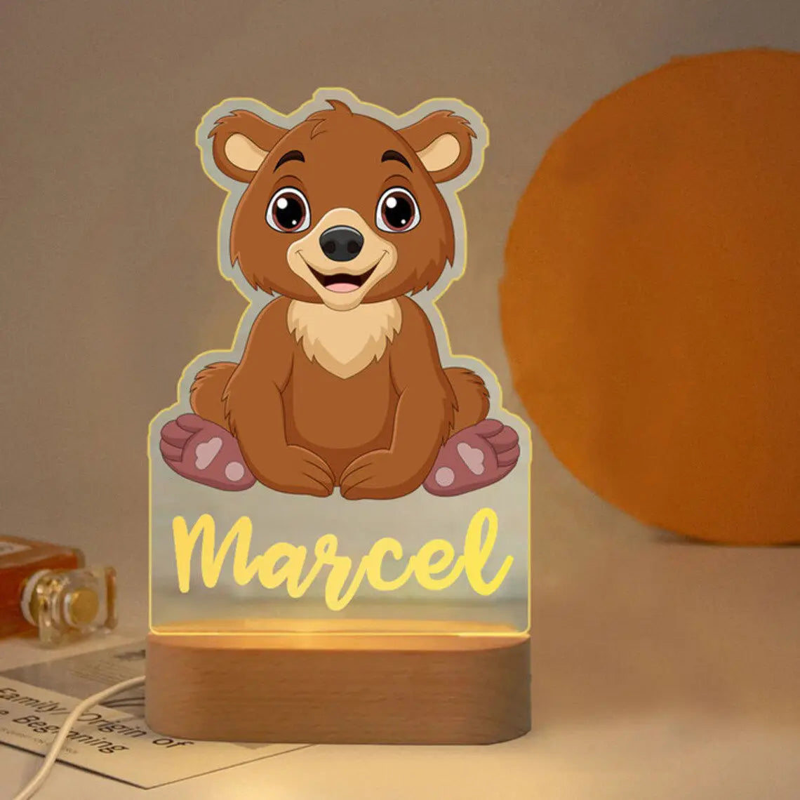 Veilleuse Enfant Personnalisée avec Prénom – Lampe Acrylique Animaux | Déco Chambre Bébé & Cadeau Naissance