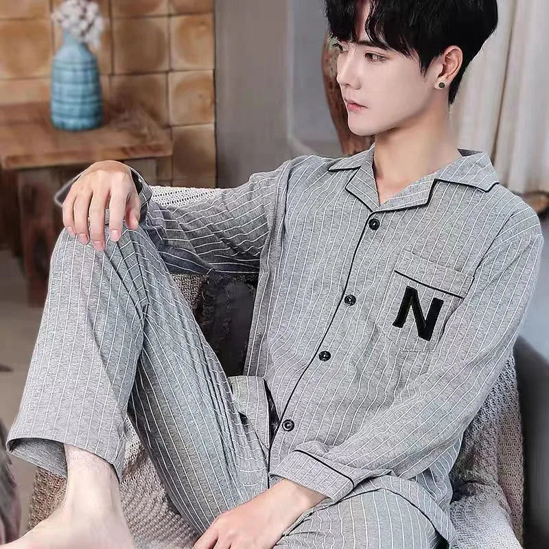 Pyjama Homme Léger – Ensemble 2 Pièces Manches Longues | Printemps & Automne | Coupe Décontractée Jeune