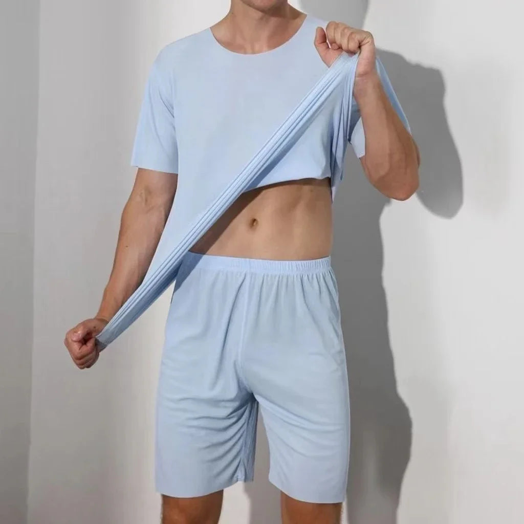 Pyjama Homme Été – Ensemble 2 Pièces en Ice Silk / Modal Léger | Manches Courtes & Pantalon