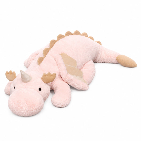 Peluche dragon géante blanche, ailes & corne de licorne, 70-150 cm