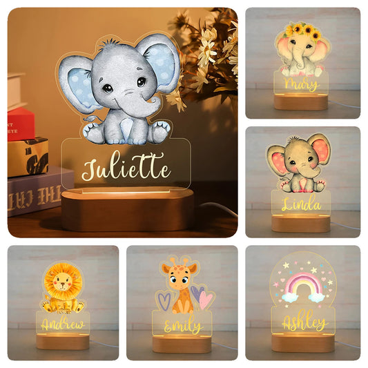 Veilleuse Enfant Personnalisée avec Prénom – Lampe Acrylique Animaux | Déco Chambre Bébé & Cadeau Naissance