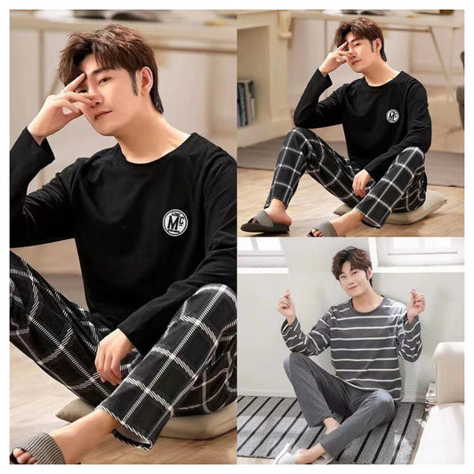 Pyjama Homme  – Ensemble 2 Pièces à Carreaux Noirs | Style Décontracté & Extérieur