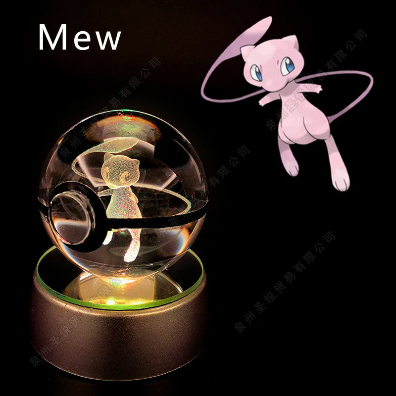 Boule Pokémon Cristal 3D avec Lumière – Pikachu, Gengar, Mewtwo | Pokéball Lumineuse Cadeau Enfant
