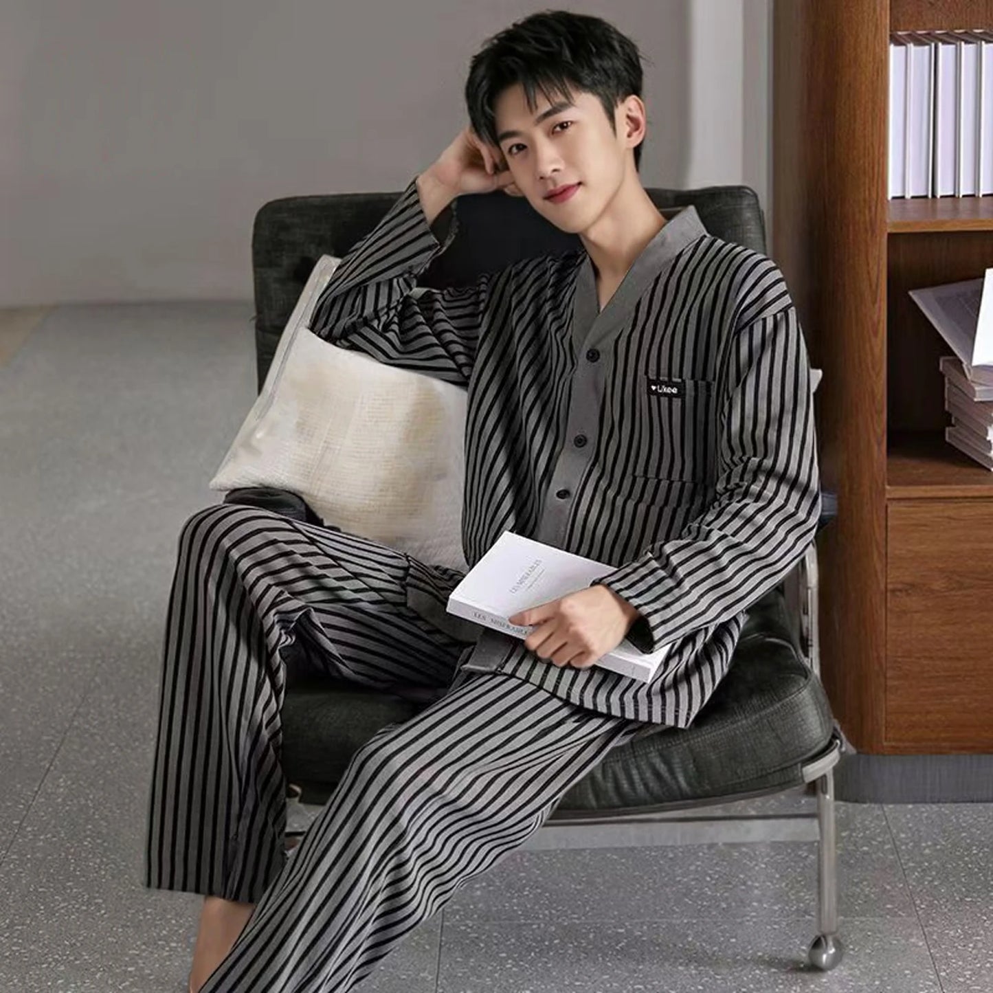 Pyjama Homme Léger – Ensemble 2 Pièces Manches Longues | Printemps & Automne | Coupe Décontractée Jeune