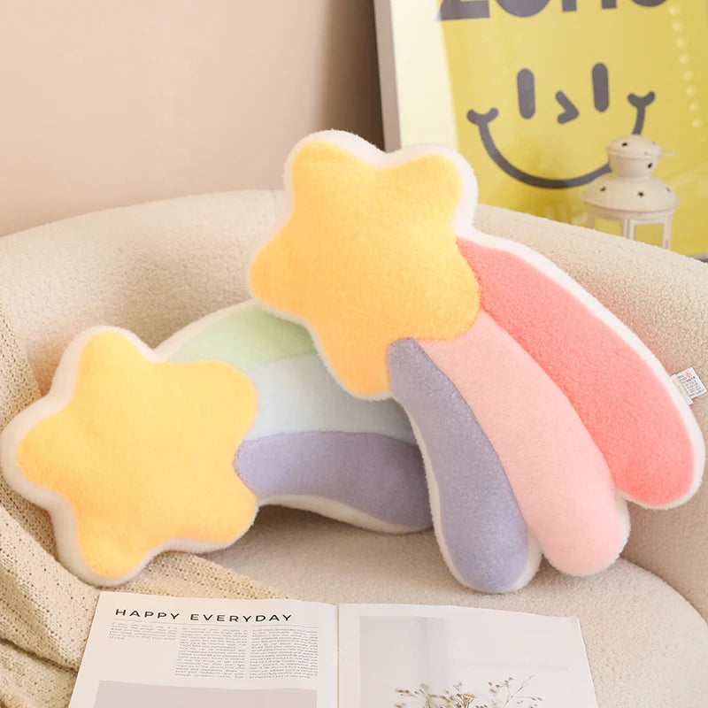 Coussins Peluche Décoratifs – Formes Ciel & Nature | Étoile, Lune, Fleur, Cœur, Arc-en-ciel