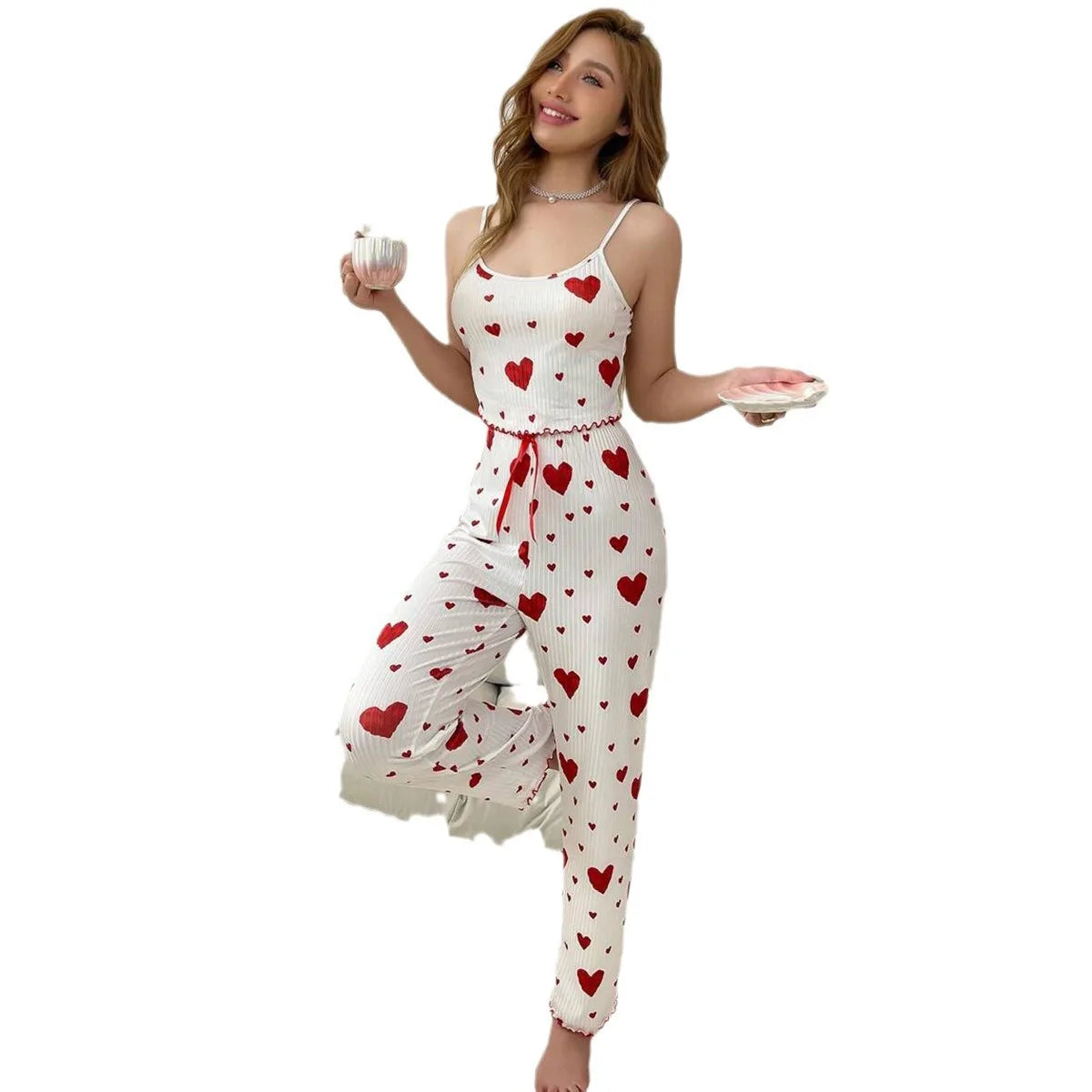 Pyjama Femme Sexy à Bretelles – Motif Géométrique