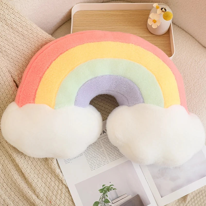 Coussins Peluche Décoratifs – Formes Ciel & Nature | Étoile, Lune, Fleur, Cœur, Arc-en-ciel