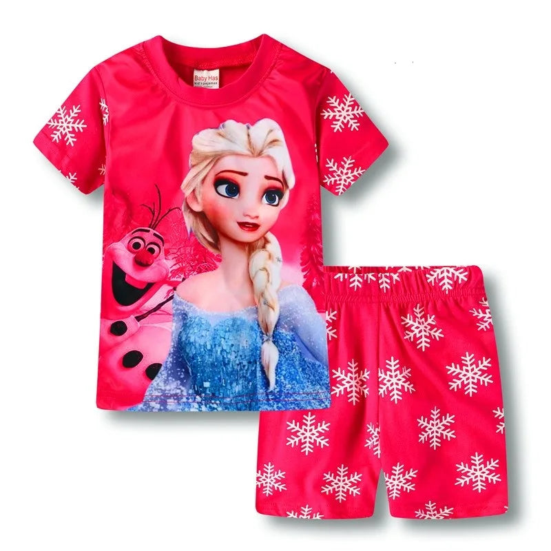 Pyjama Été Enfant – Ensemble Coton à Manches Courtes Elsa, Minnie & Autres Motifs | Fille & Bébé
