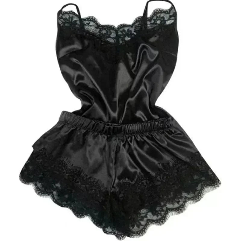Ensemble Pyjama Satin & Dentelle Femme – Caraco et Short Sexy Été