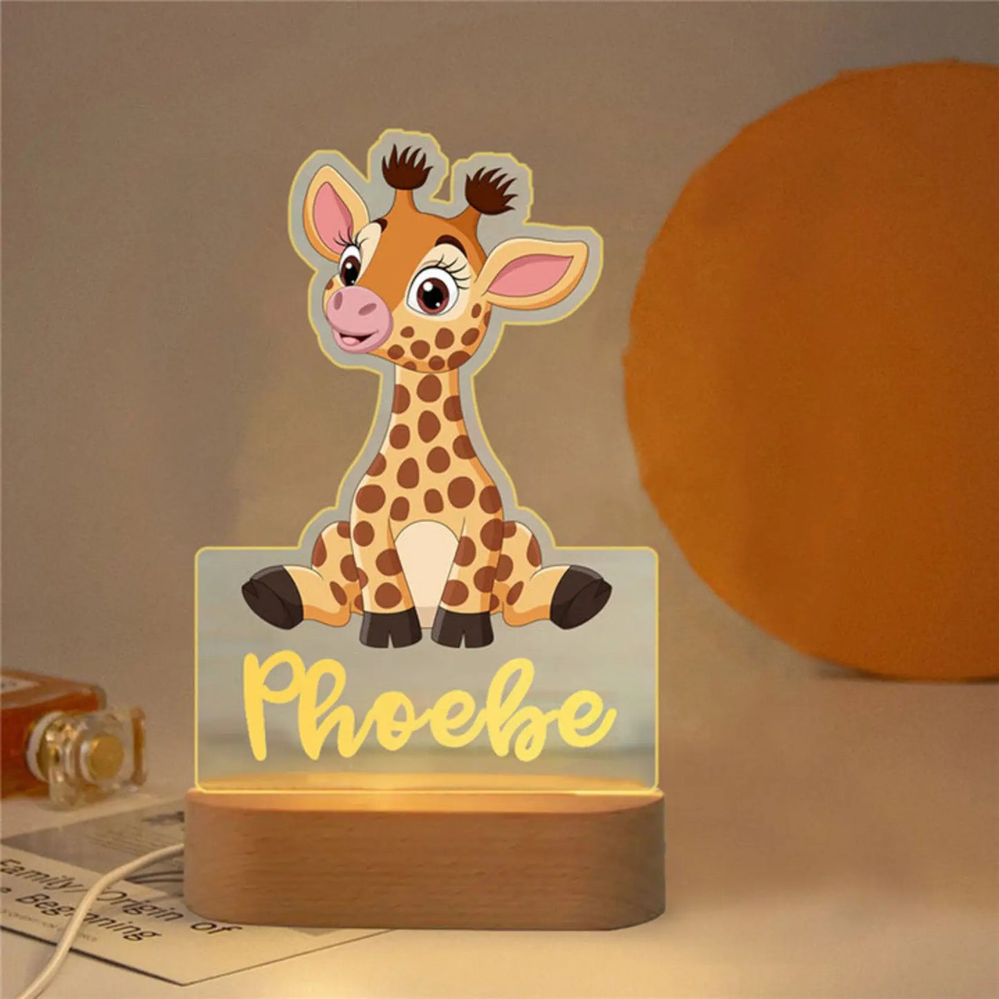 Veilleuse Enfant Personnalisée avec Prénom – Lampe Acrylique Animaux | Déco Chambre Bébé & Cadeau Naissance