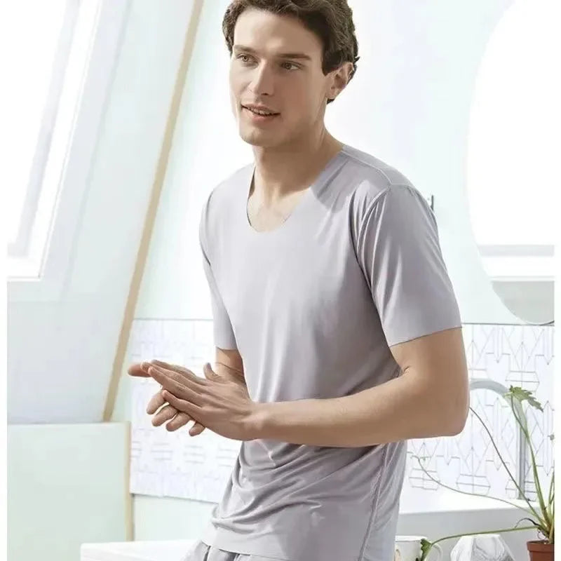 Pyjama Homme Été – Ensemble 2 Pièces en Ice Silk / Modal Léger | Manches Courtes & Pantalon