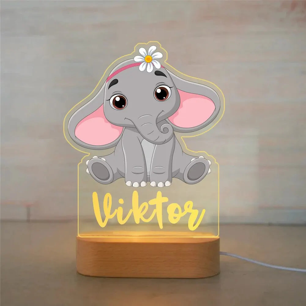 Veilleuse Enfant Personnalisée avec Prénom – Lampe Acrylique Animaux | Déco Chambre Bébé & Cadeau Naissance
