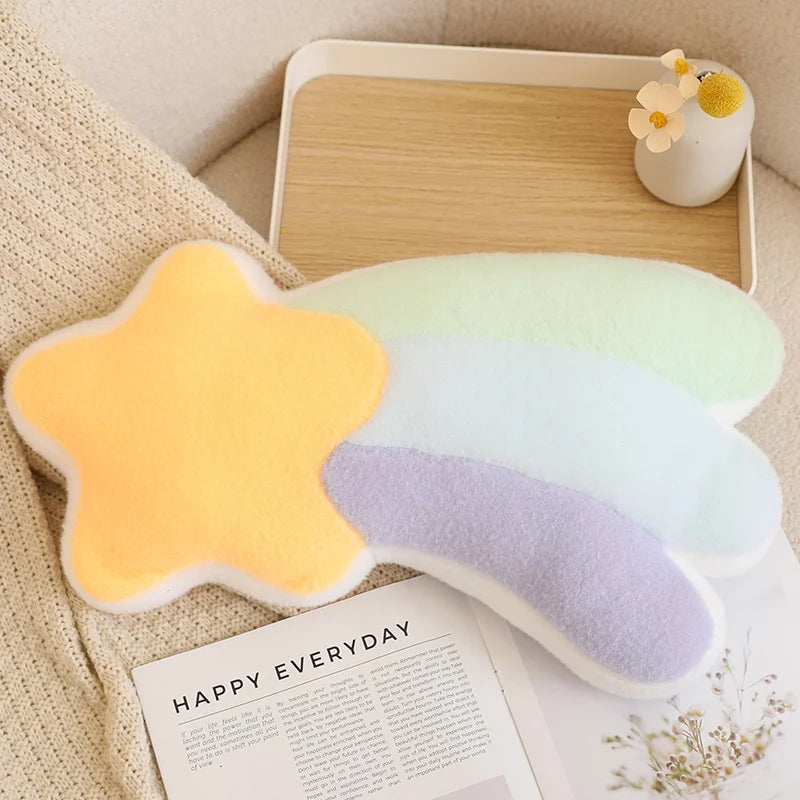 Coussins Peluche Décoratifs – Formes Ciel & Nature | Étoile, Lune, Fleur, Cœur, Arc-en-ciel