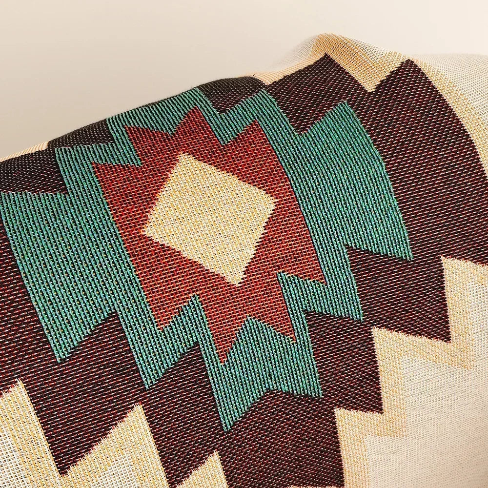 Couverture Aztèque Bohème – Jeté Tissé à Franges | Motifs Géométriques Vintage | Style Southwestern Double Face