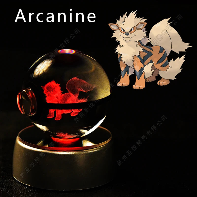 Boule Pokémon Cristal 3D avec Lumière – Pikachu, Gengar, Mewtwo | Pokéball Lumineuse Cadeau Enfant
