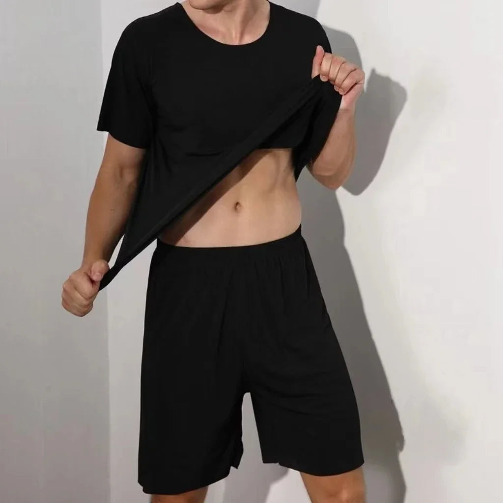 Pyjama Homme Été – Ensemble 2 Pièces en Ice Silk / Modal Léger | Manches Courtes & Pantalon