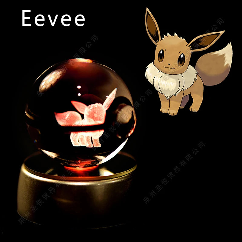 Boule Pokémon Cristal 3D avec Lumière – Pikachu, Gengar, Mewtwo | Pokéball Lumineuse Cadeau Enfant
