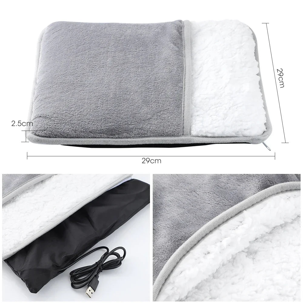 Chauffe-Pieds Électrique USB en Peluche – Coussin Chauffant Doux & Lavable
