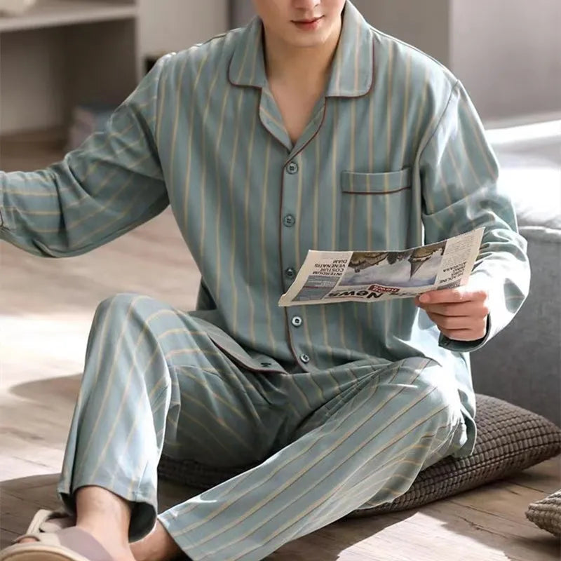 Pyjama Homme Léger – Ensemble 2 Pièces Manches Longues | Printemps & Automne | Coupe Décontractée Jeune