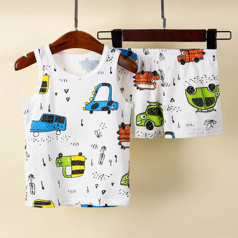 Pyjama Enfant Été 1 à 10 Ans – Ensemble Débardeur & Short | Motifs Animaux et Dinosaures | Coton Respirant