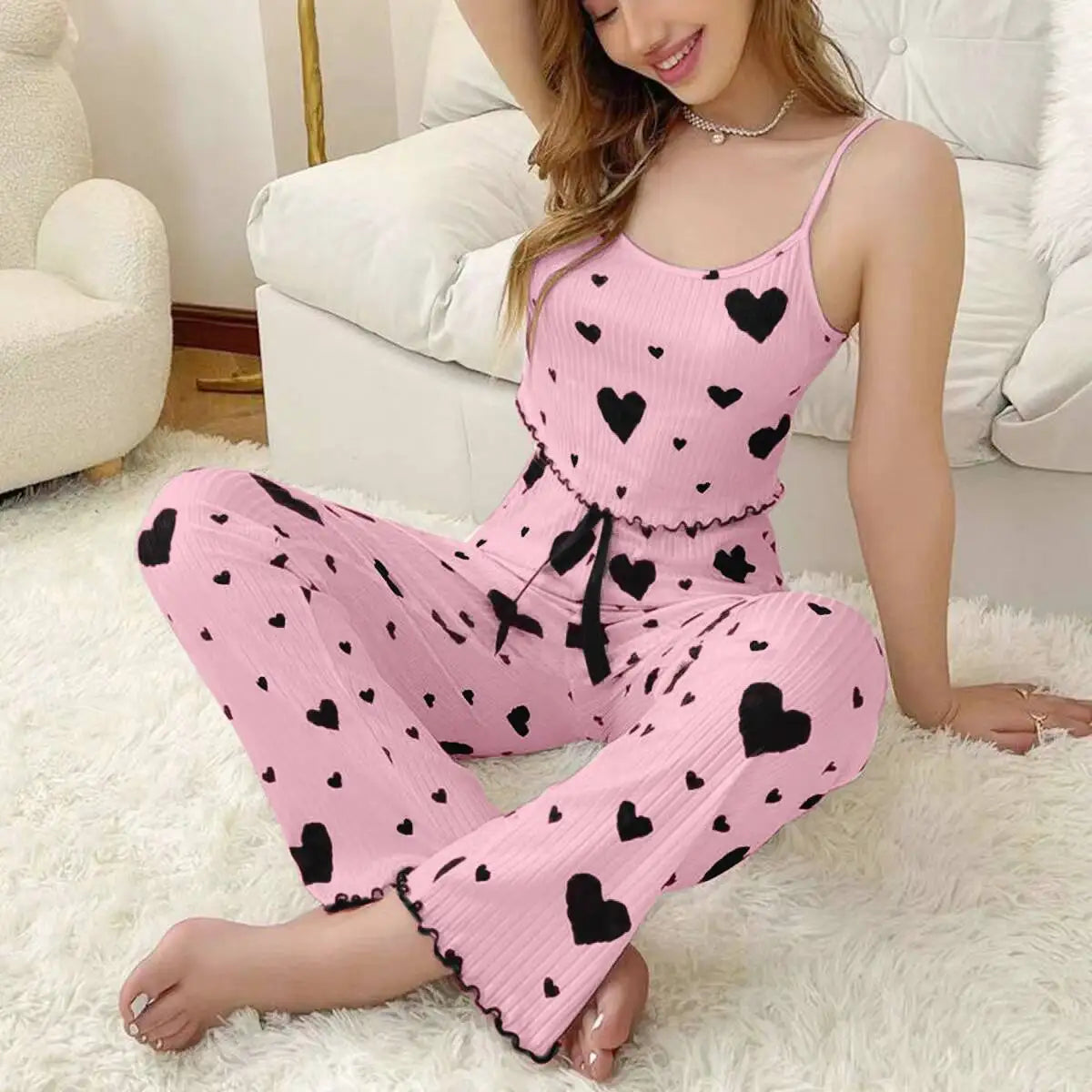 Pyjama Femme Sexy à Bretelles – Motif Géométrique