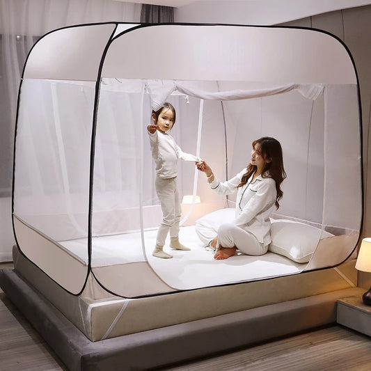 🌙 Moustiquaire Tente Sans Installation – Style Yourte Moderne | Gris Étoilé
