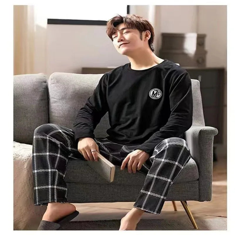 Pyjama Homme  – Ensemble 2 Pièces à Carreaux Noirs | Style Décontracté & Extérieur
