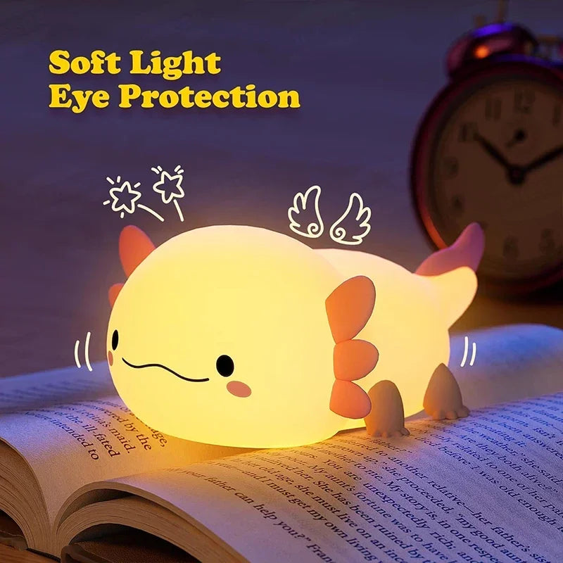 Veilleuse Axolotl Silicone Tactile – Lampe USB Rechargeable pour Enfants & Bébés | Lumière Douce & Apaisante
