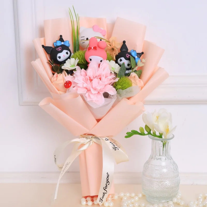 Bouquet Hello Kitty Kawaii – Peluche + Fleurs Artificielles