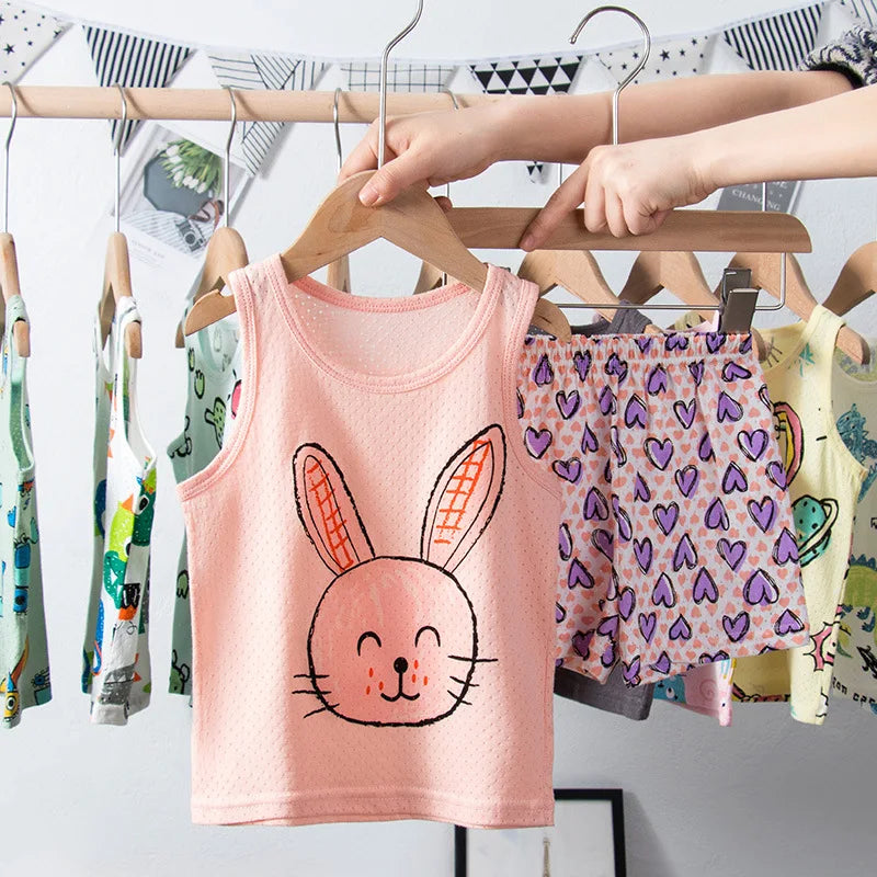 Pyjama Enfant Été 1 à 10 Ans – Ensemble Débardeur & Short | Motifs Animaux et Dinosaures | Coton Respirant