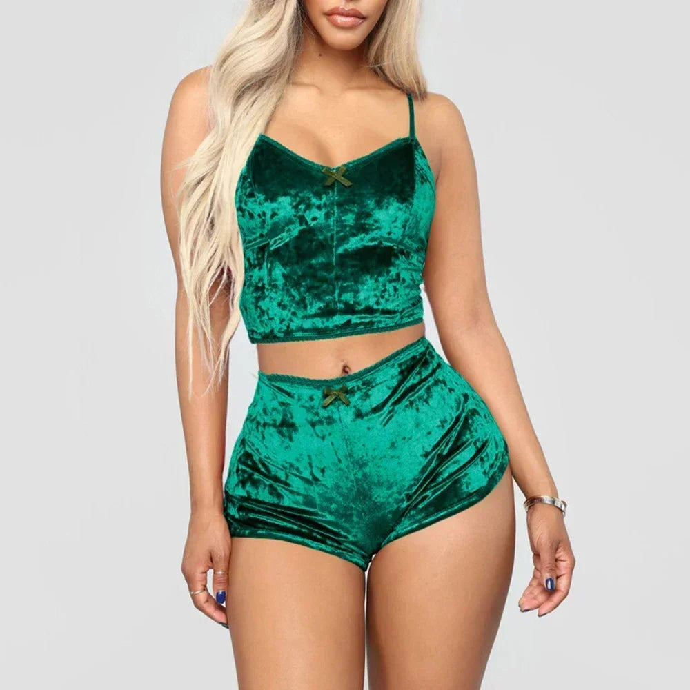 Pyjama Femme Velours – Ensemble 2 Pièces Débardeur & Short | Douceur Chic pour la Maison