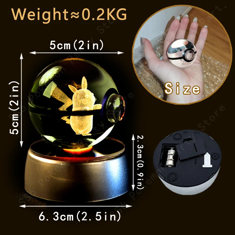 Boule Pokémon Cristal 3D avec Lumière – Pikachu, Gengar, Mewtwo | Pokéball Lumineuse Cadeau Enfant