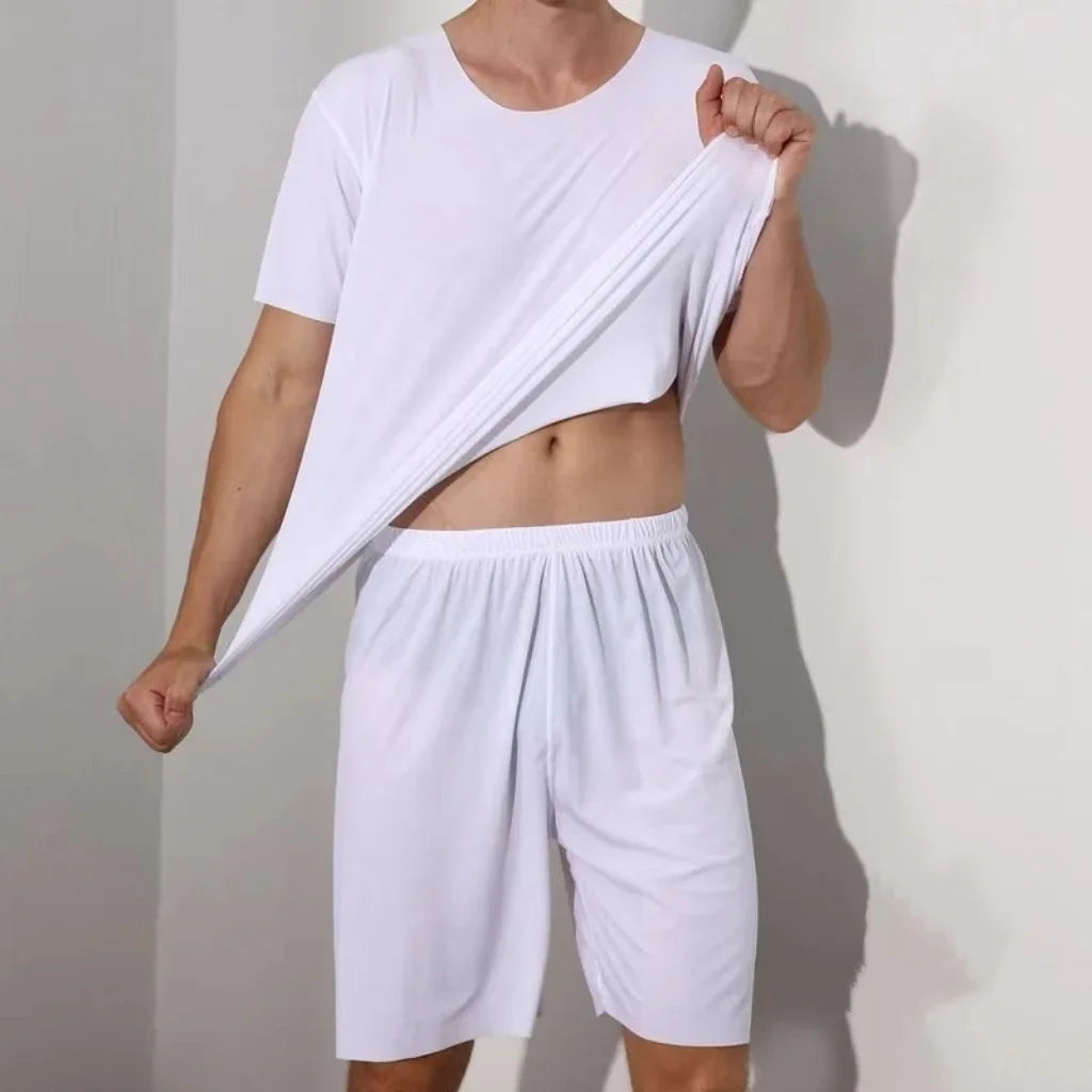 Pyjama Homme Été – Ensemble 2 Pièces en Ice Silk / Modal Léger | Manches Courtes & Pantalon